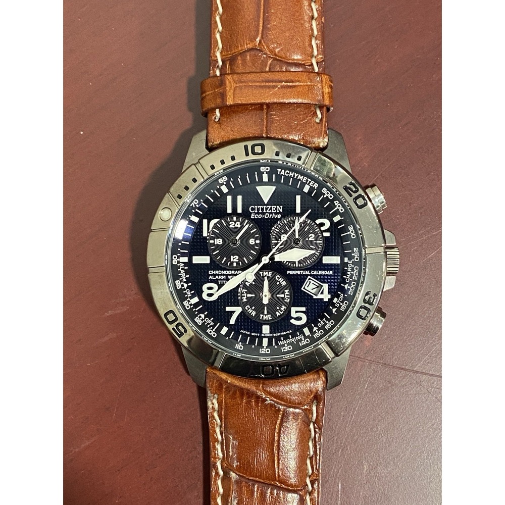 Citizen Titanium Eco-Drive Chronograph Alarm Perpetual Calendar E820 Men's Works